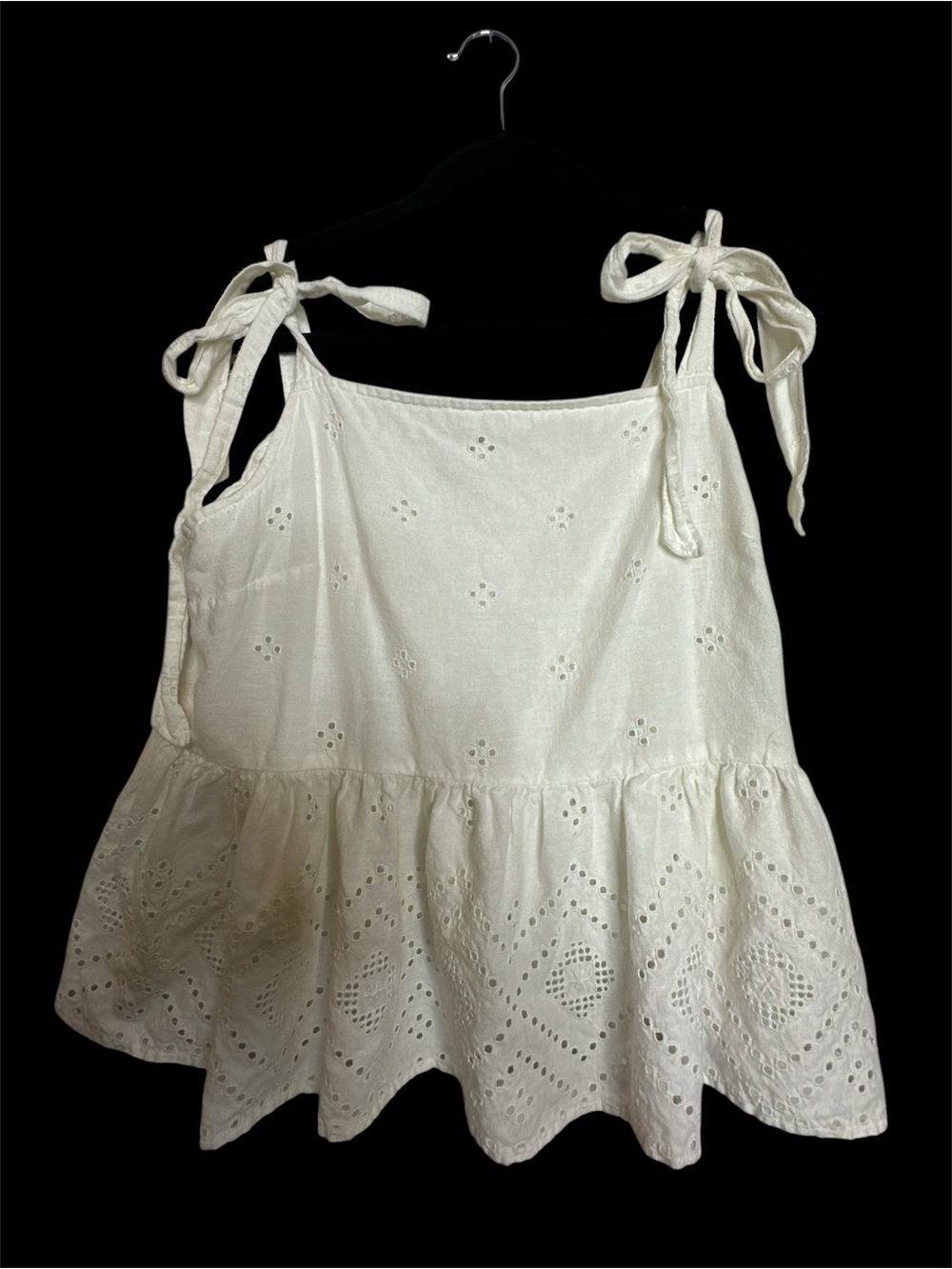 Madewell Cream Eyelet Tie-Shoulder Peplum Camisole